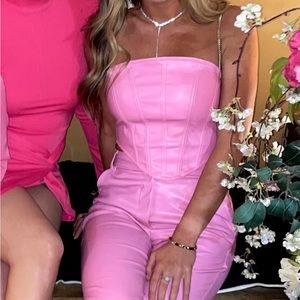 Pink leather corset crop top